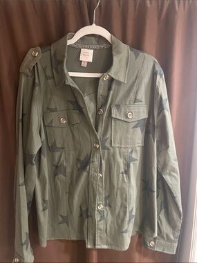 Knox Rose Olive Star-Print Utility Shirt Jacket